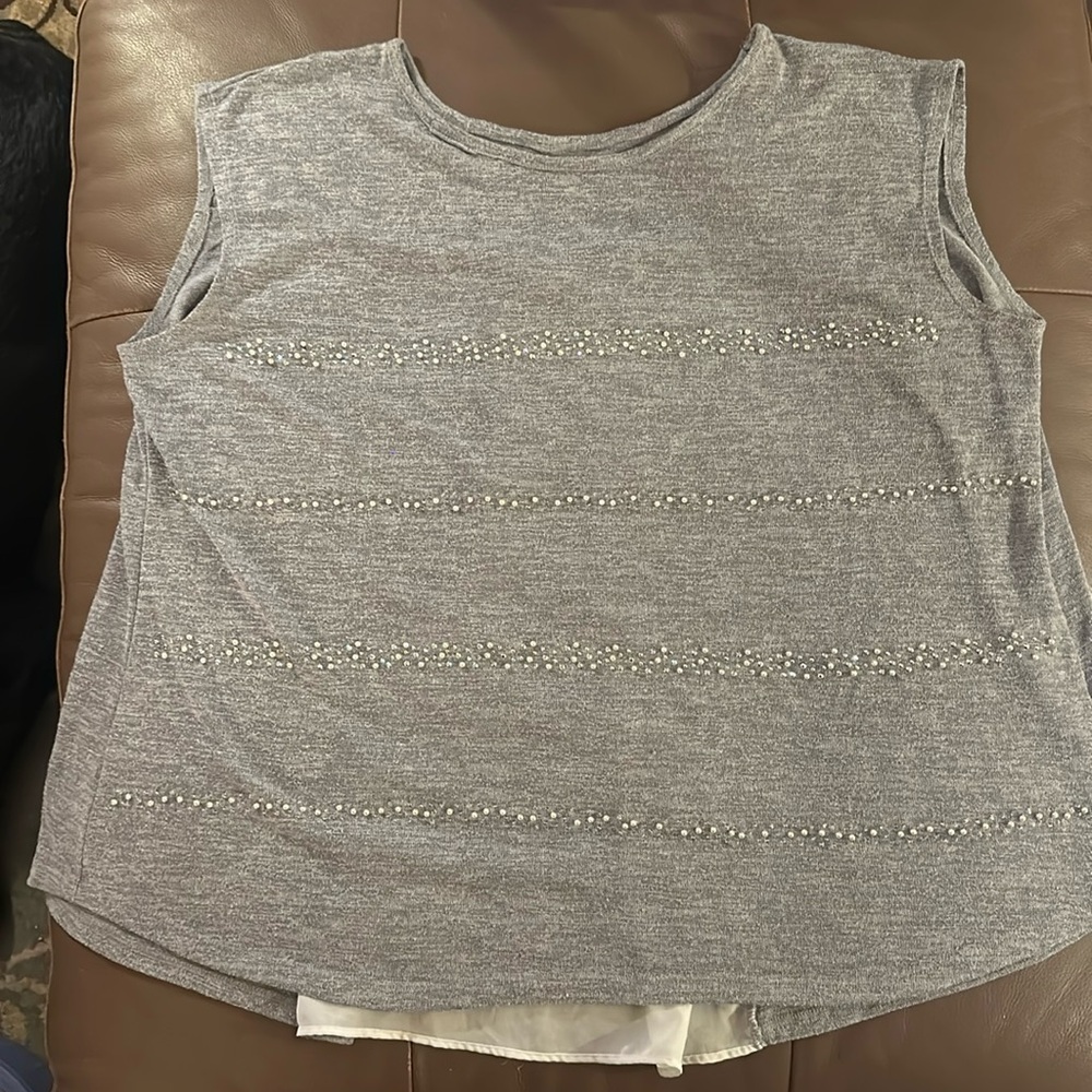 Lane Bryant Soft Sleeveless Tee Rhinestone and Mini Pearl Accent Size 26/28